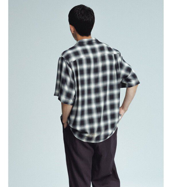 ADAM ET ROPE'「レーヨン オンブレチェック ハーフスリーブ オープンカラーシャツ」|シャツ・ブラウス|