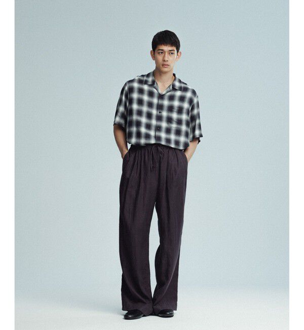 ADAM ET ROPE'「レーヨン オンブレチェック ハーフスリーブ オープンカラーシャツ」|シャツ・ブラウス|