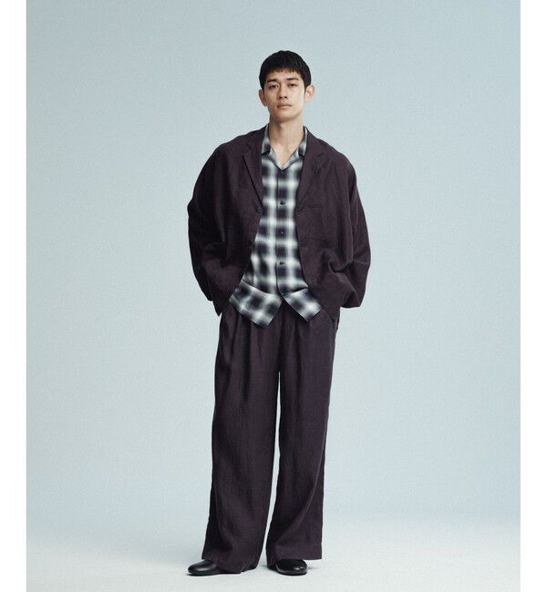 ADAM ET ROPE'「レーヨン オンブレチェック ハーフスリーブ オープンカラーシャツ」|シャツ・ブラウス|