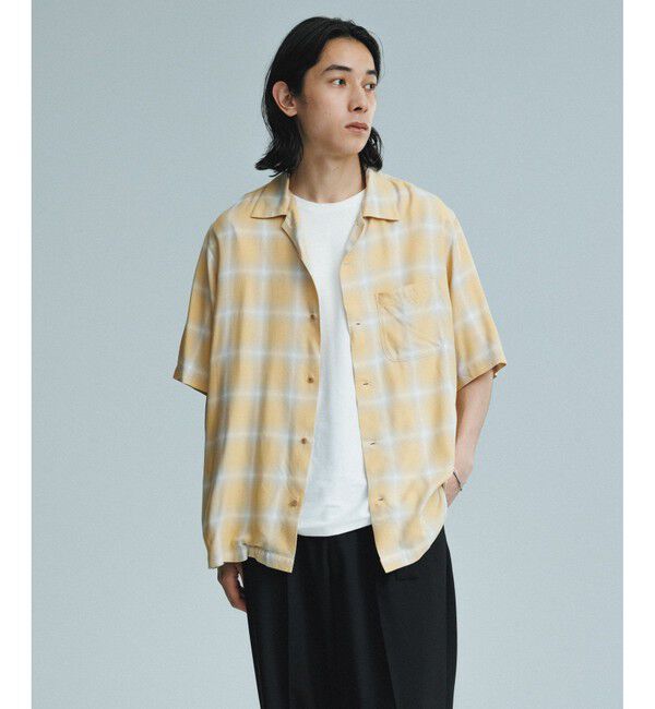 ADAM ET ROPE'「レーヨン オンブレチェック ハーフスリーブ オープンカラーシャツ」|シャツ・ブラウス|イエロー系(82)