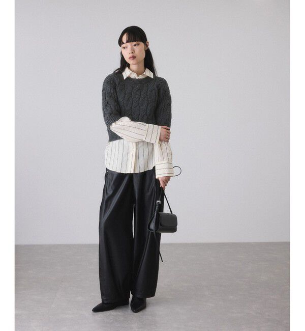 ADAM ET ROPE'「【サステナブル】ケーブルハーフスリーブニット」|ニット・セーター|