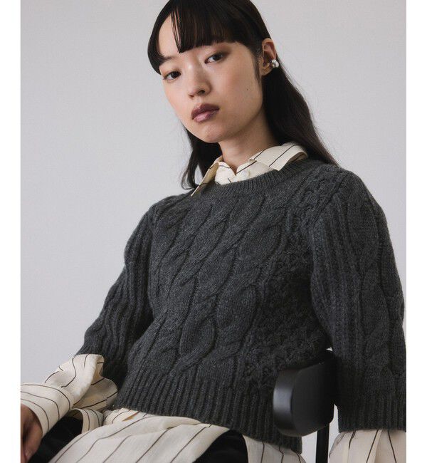 ADAM ET ROPE'「【サステナブル】ケーブルハーフスリーブニット」|ニット・セーター|