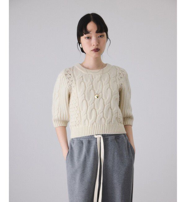 ADAM ET ROPE'「【サステナブル】ケーブルハーフスリーブニット」|ニット・セーター|