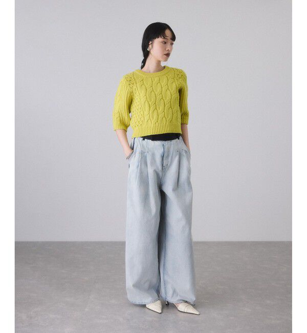 ADAM ET ROPE'「【サステナブル】ケーブルハーフスリーブニット」|ニット・セーター|