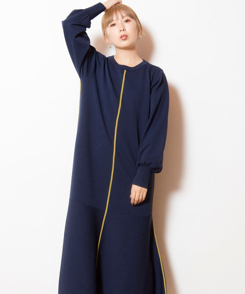  「フレアーヘムラインニットワンピース」|ワンピース|NAVY