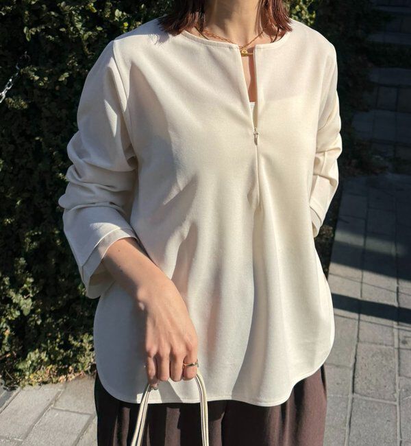  「袖シアー切替ジョーゼットロンT」|Tシャツ・カットソー|