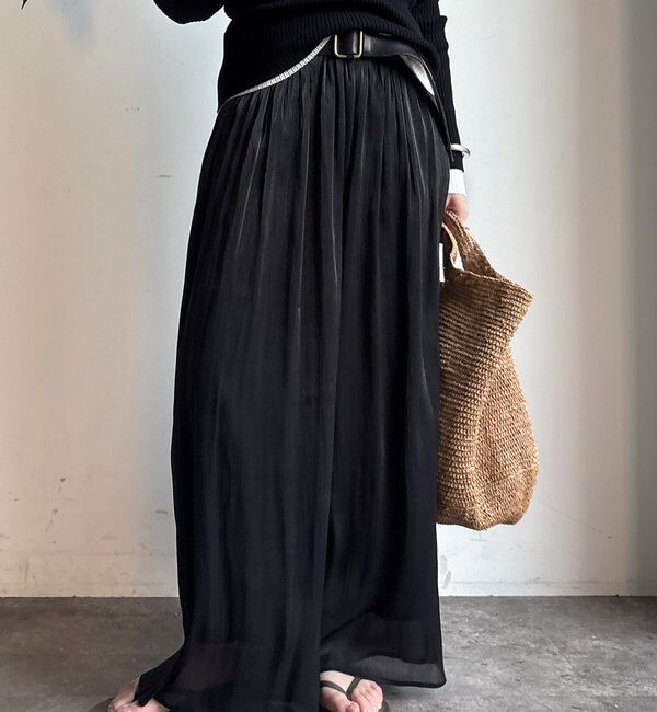  「【WEB限定】ギャザーワイドパンツ」|チノ|ブラック