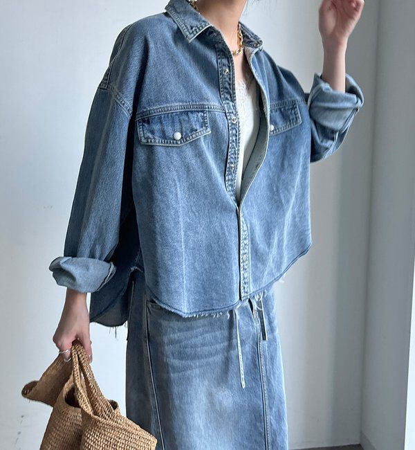  「【セットアップ可能】デニムショートシャツ」|シャツ・ブラウス|