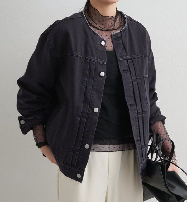  「【ainode/アイノデ】ノーカラーGジャン」|ベスト・ジレ|ブラック