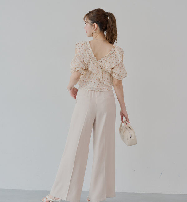  「【5色展開】シアーフラワーショルダースリットフリルブラウス」|シャツ・ブラウス|