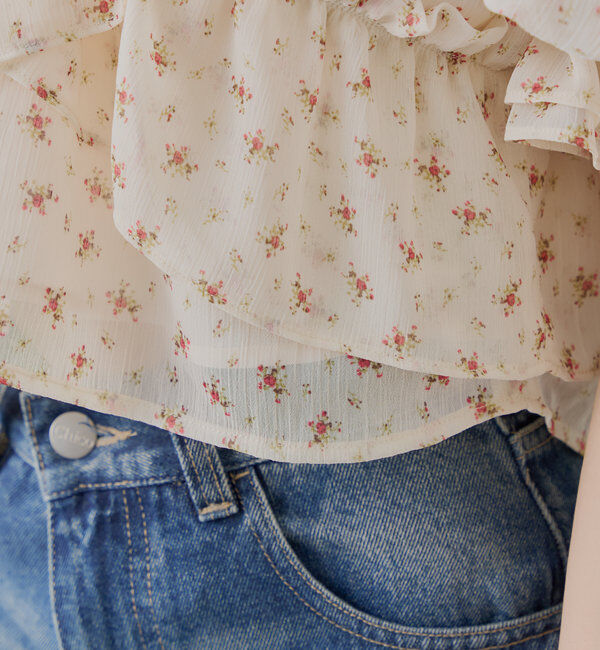  「【5色展開】シアーフラワーショルダースリットフリルブラウス」|シャツ・ブラウス|