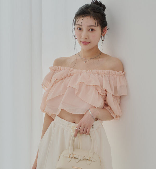  「【5色展開】シアーフラワーショルダースリットフリルブラウス」|シャツ・ブラウス|