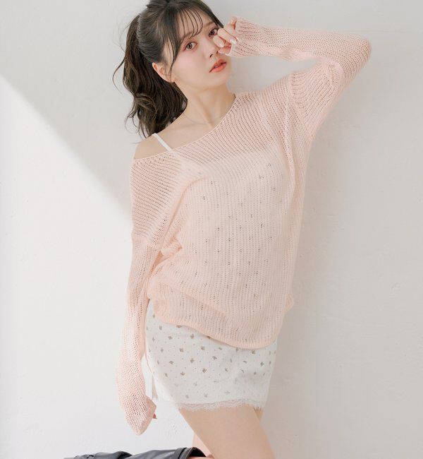  「花柄キャミワンピース+ルーズニットセット」|ワンピース|ピンク