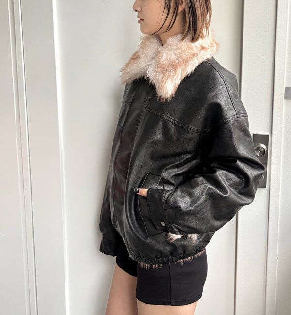  「3way ヴィンテージライクレザーボアブルゾン」|ブルゾン・スタジャン|