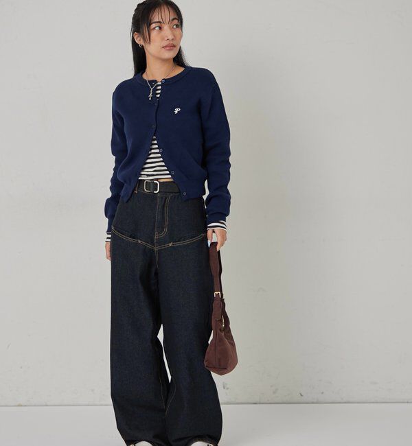  「ワンポイントクルーカーデ」|カーディガン|