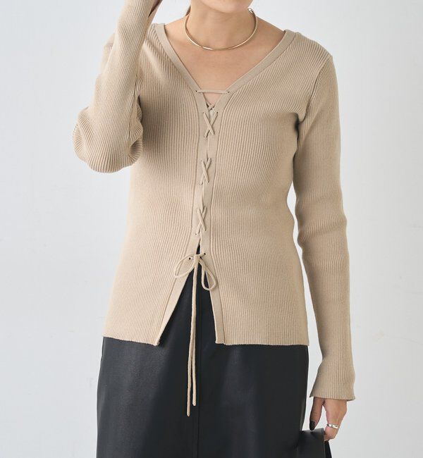  「【前後２WAY仕様】レースアップニット」|パーカー|