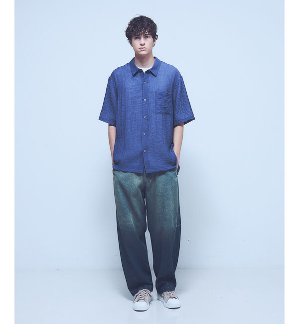 ABAHOUSE「【ヴィンテージ加工】 LIGHT CURVED DENIM /ワイドデニム/ライ」|デニム|