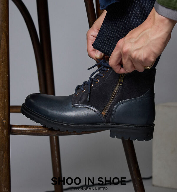 alfredoBANNISTER「タンクソール ダブルジップ ブーツ」|ショートブーツ|ネイビー