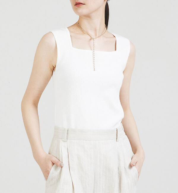 qualite「スクエアノースリーブニット」|キャミソール|オフホワイト