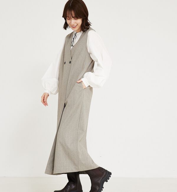 abahouse mavie「【大人のいちまんワンピ】ウォームジャージージレ風ジャンスカ」|ジャンパースカート|