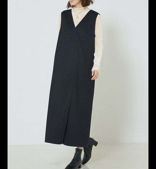 abahouse mavie「【大人のいちまんワンピ】ウォームジャージージレ風ジャンスカ」|ジャンパースカート|ブラック