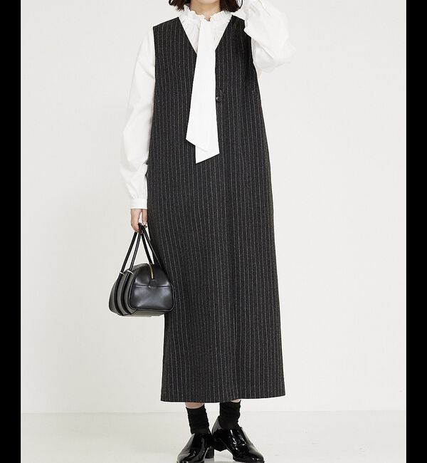 abahouse mavie「【大人のいちまんワンピ】ウォームジャージージレ風ジャンスカ」|ジャンパースカート|チャコールグレー