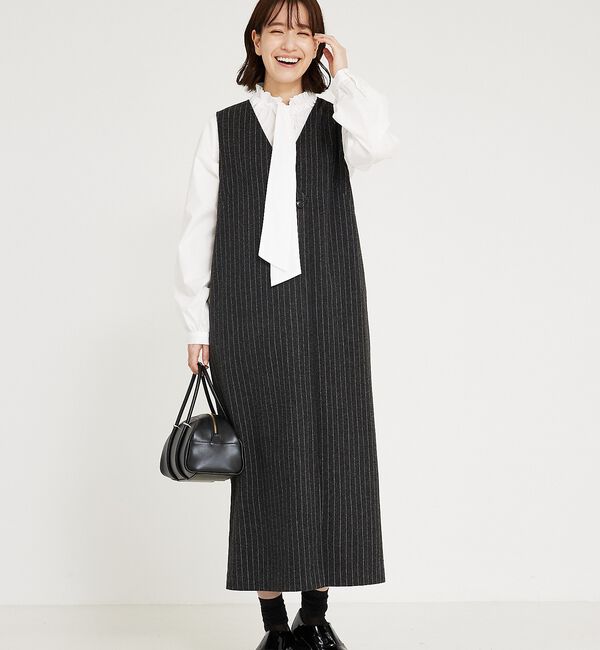 abahouse mavie「【大人のいちまんワンピ】ウォームジャージージレ風ジャンスカ」|ジャンパースカート|