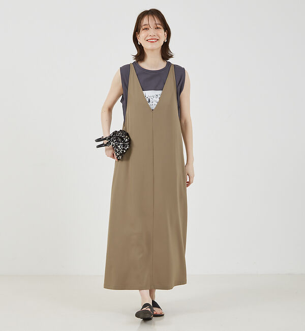 abahouse mavie「【大人のいちまんワンピ】クールタッチサテンキャミジャンスカ」|ジャンパースカート|