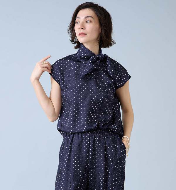 Liesse「スカーフ付きブラウス」|シャツ・ブラウス|ネイビードット