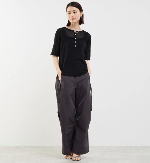 Soffitto「コットンチュールヘンリーネック5分袖Tシャツ」|Tシャツ・カットソー|