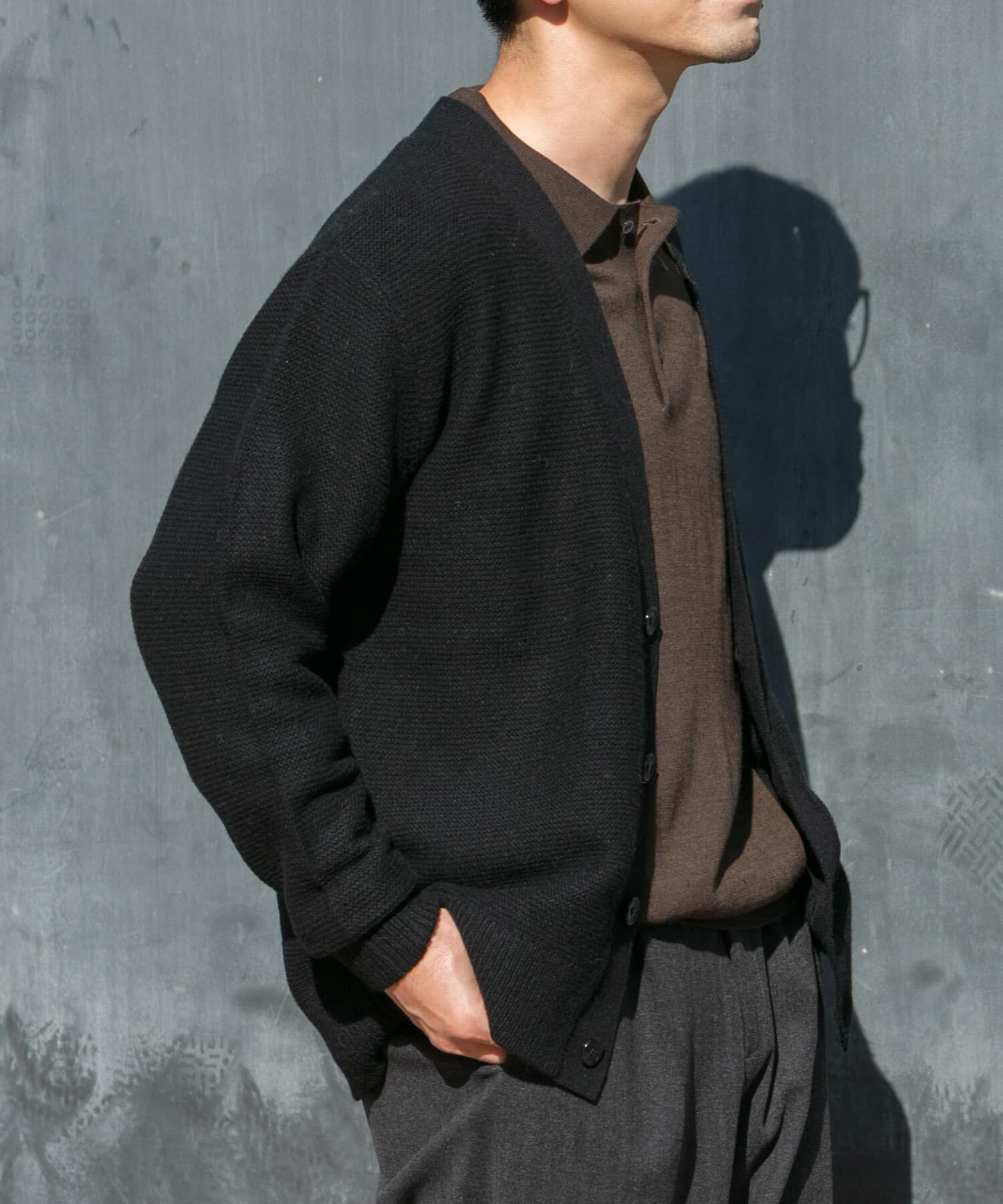 URBAN RESEARCH ROSSO「『XLサイズあり』ハミルトンウールガーター編みVネックカーディガン」|カーディガン|