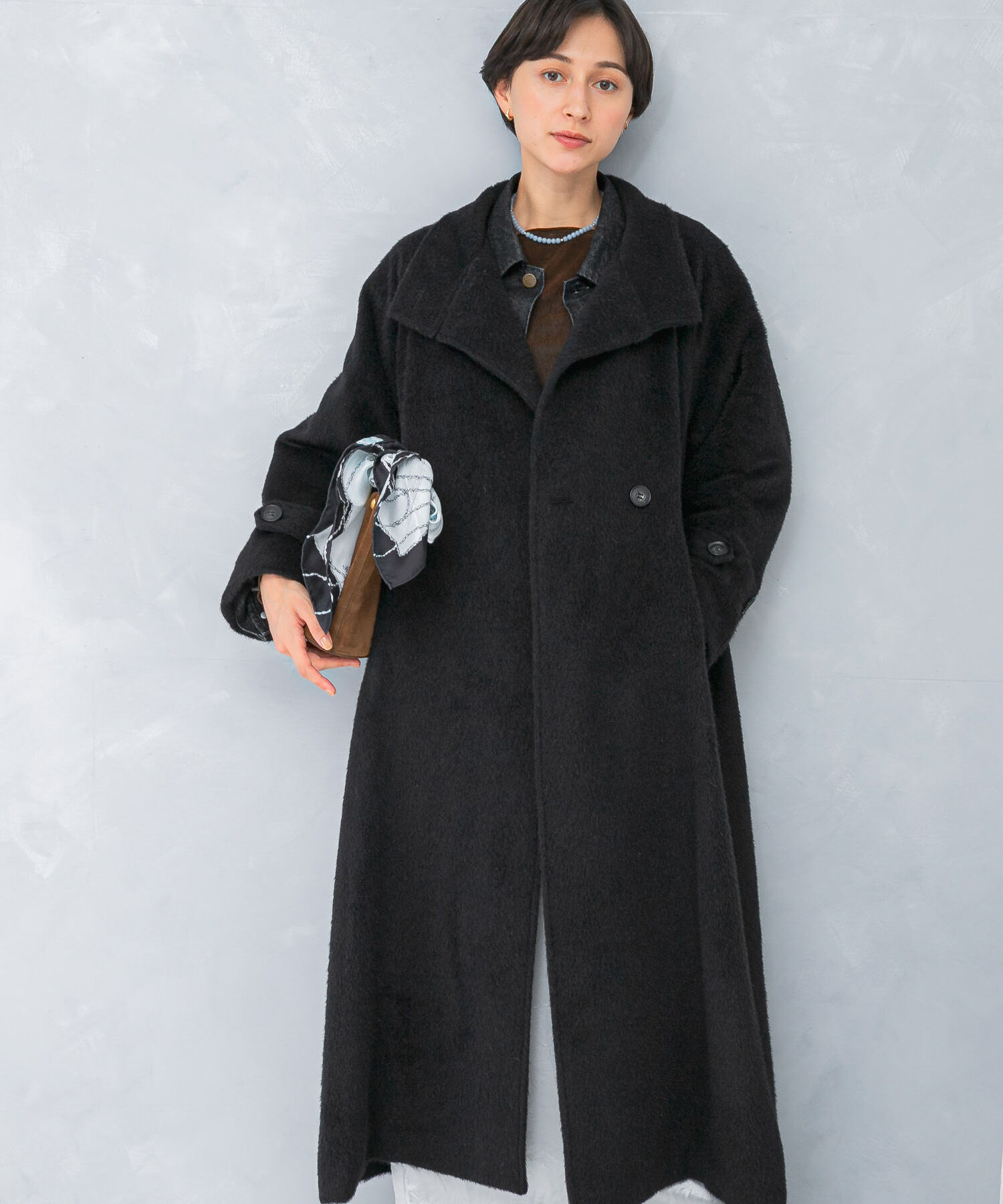 URBAN RESEARCH ROSSO「アルパカ混シャギースタンドコート」|ノーカラーコート|