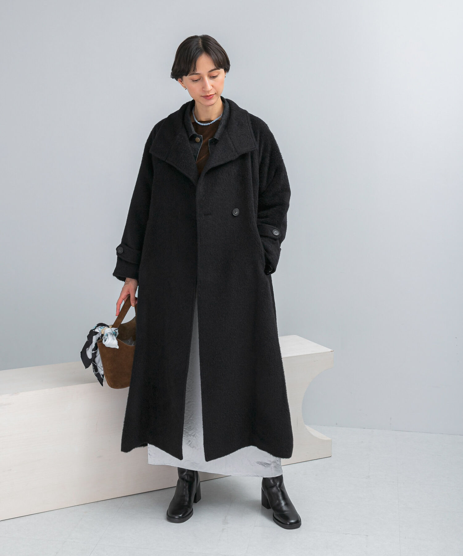 URBAN RESEARCH ROSSO「アルパカ混シャギースタンドコート」|ノーカラーコート|