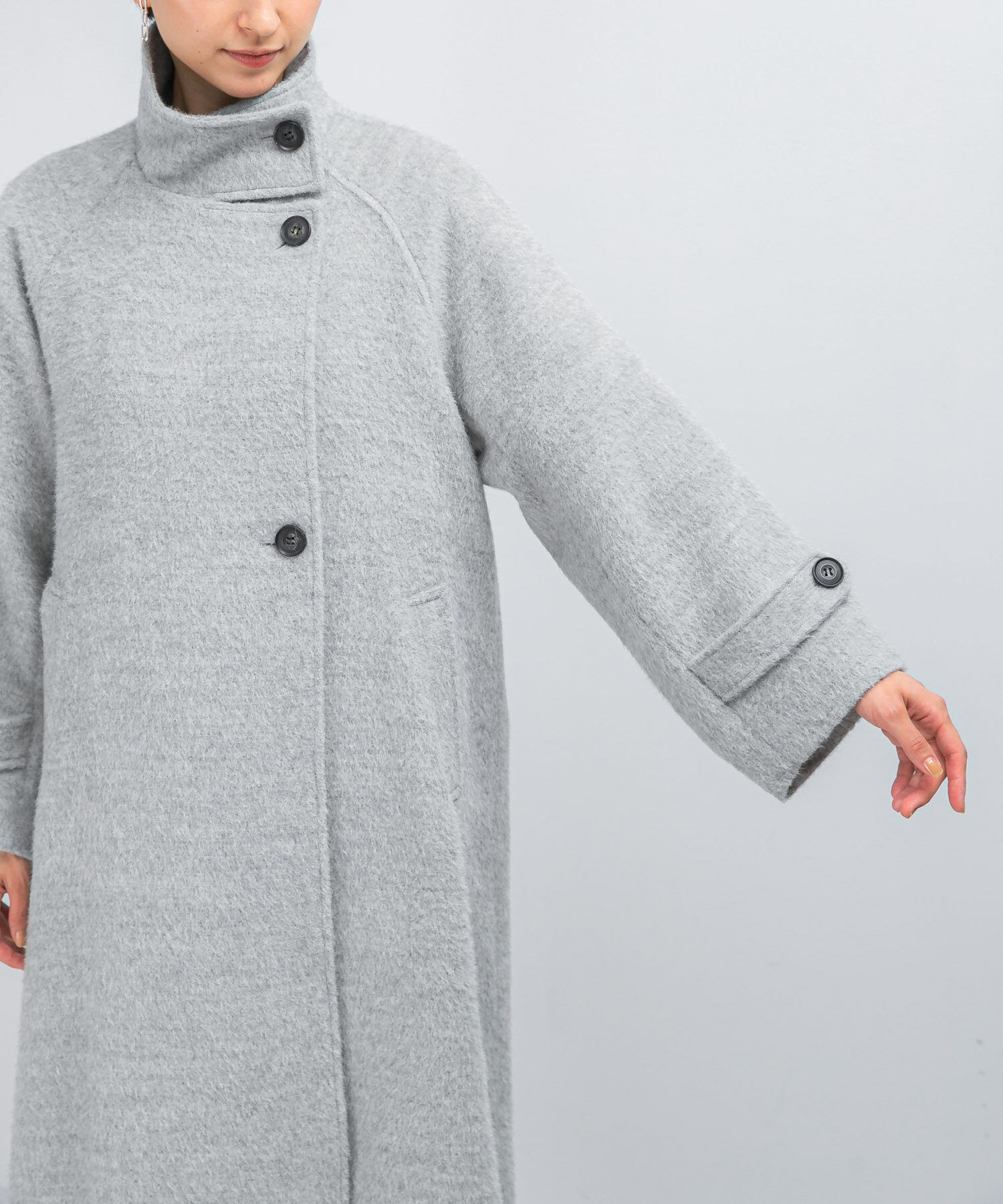 URBAN RESEARCH ROSSO「アルパカ混シャギースタンドコート」|ノーカラーコート|