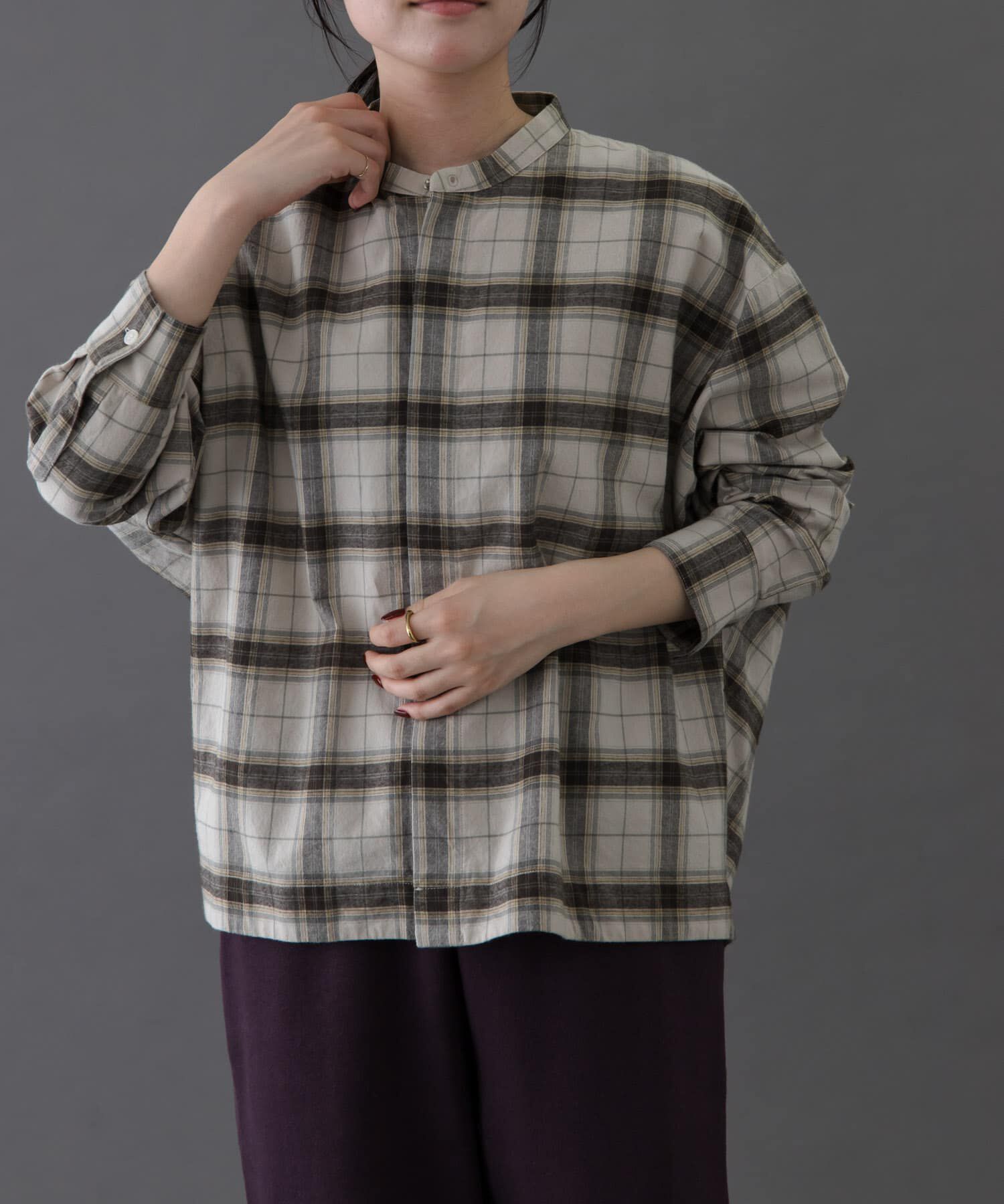 URBAN RESEARCH DOORS「FORK&SPOON　ブラッシュドチェックシャツ」|シャツ・ブラウス|ベージュ系その他
