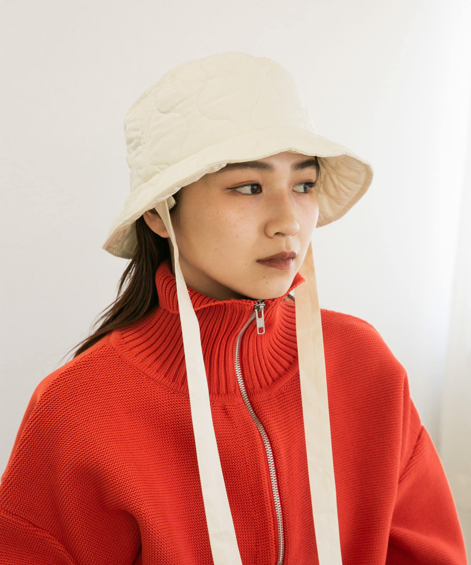  「リボン付きキルティングバケットHAT」|ハット|