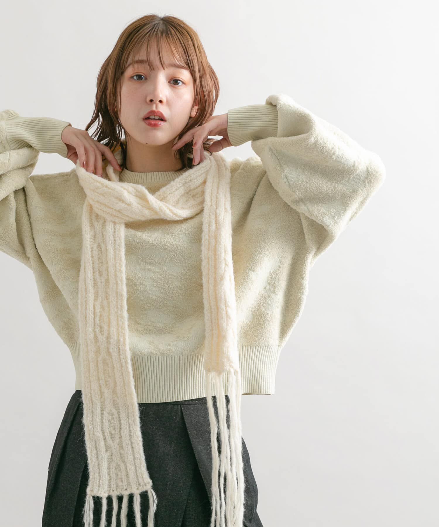  「スキニーロングマフラー」|マフラー|アイボリー