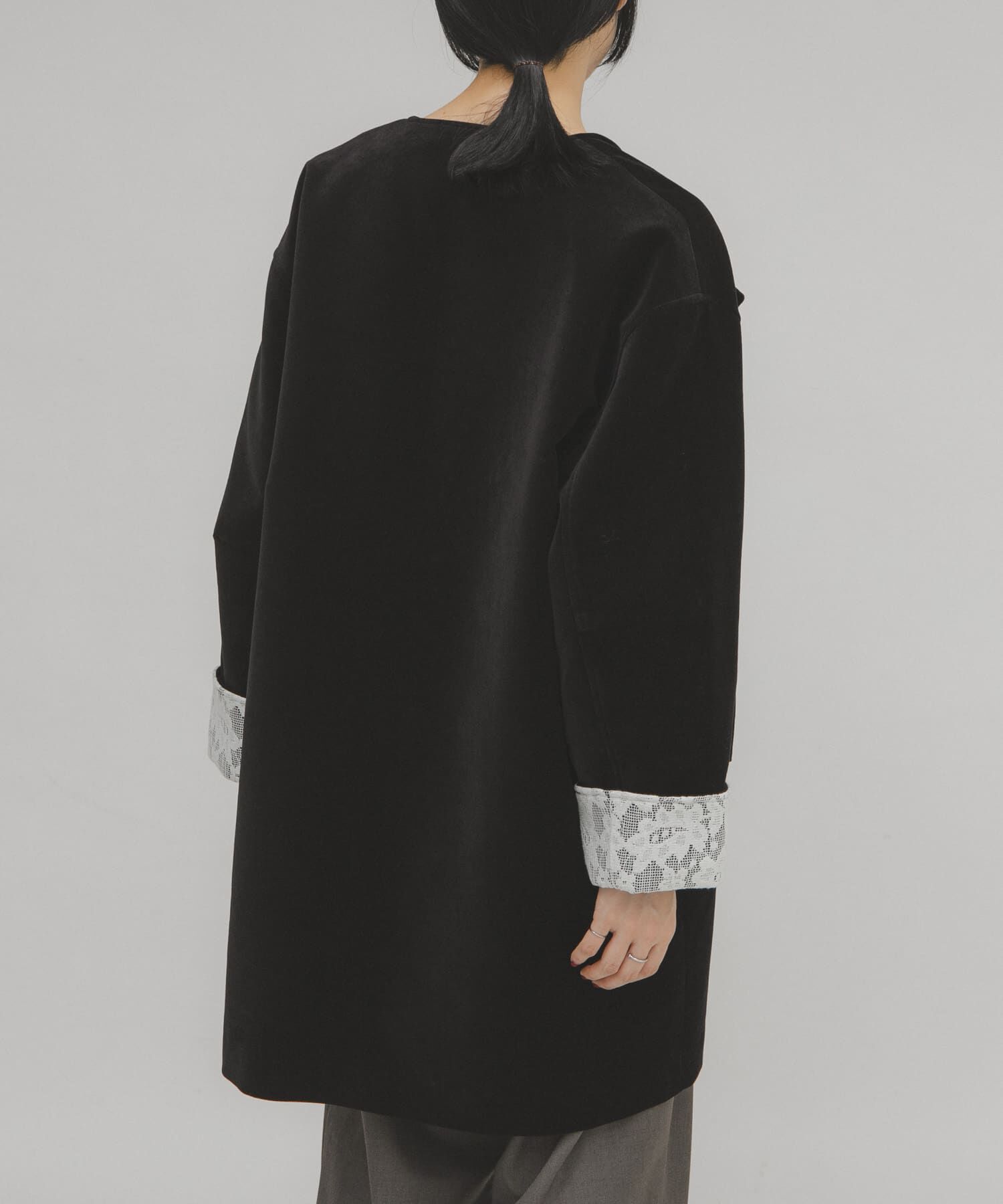  「ベロアBIGジャケット」|ノーカラーコート|