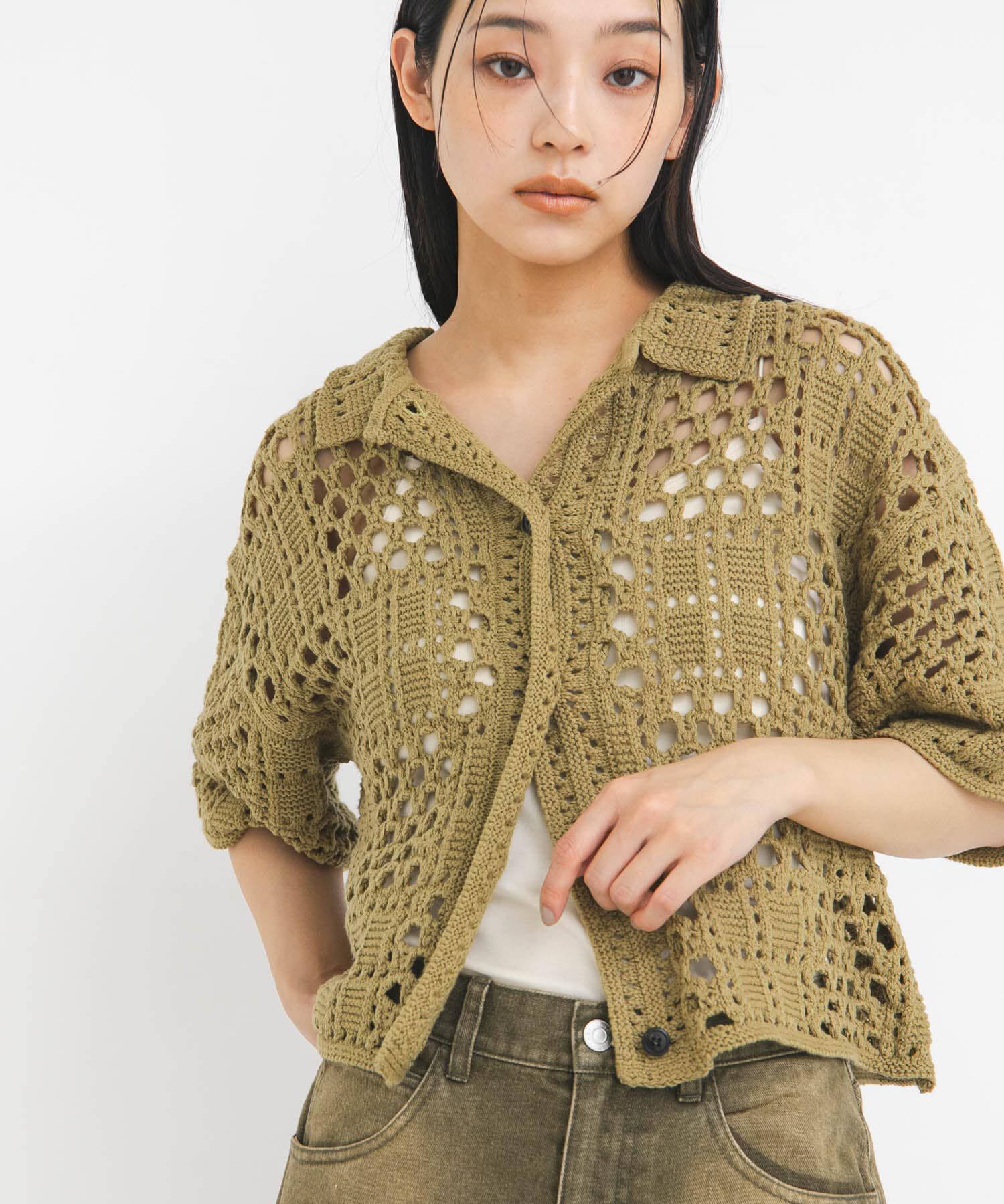  「クロシェニットシャツ」|ニット・セーター|