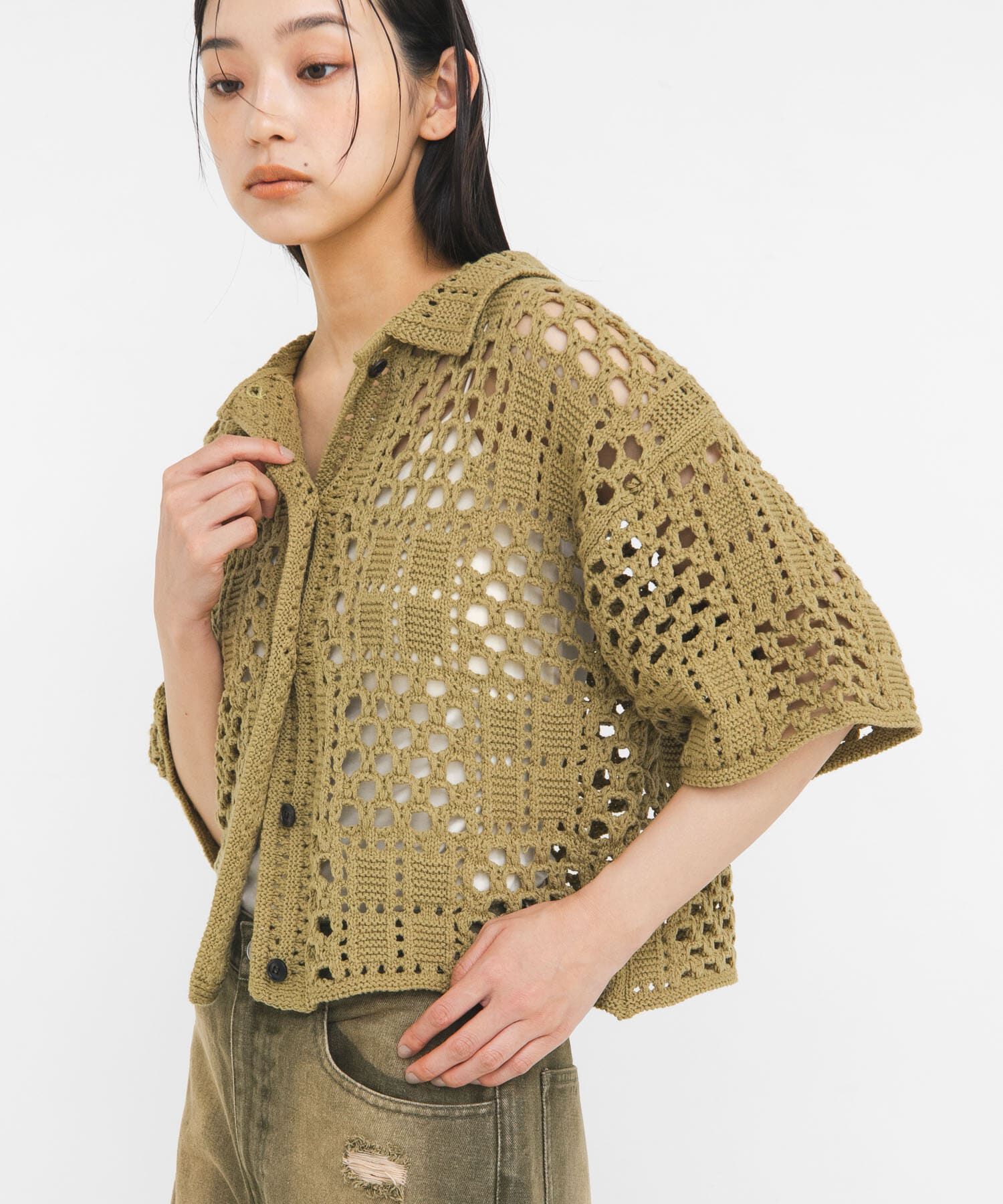  「クロシェニットシャツ」|ニット・セーター|