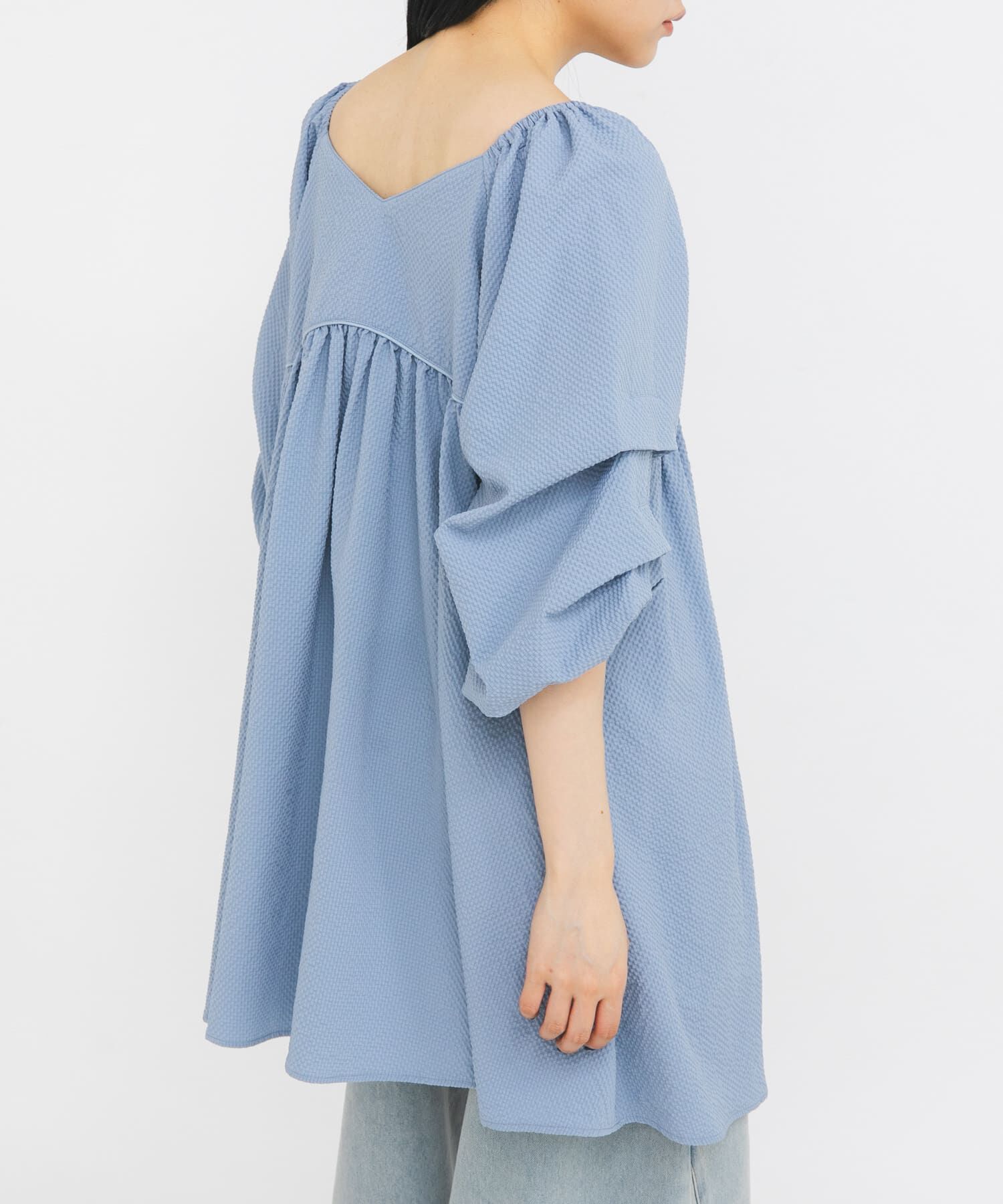  「タックスリーブミニワンピース」|その他|ブルー