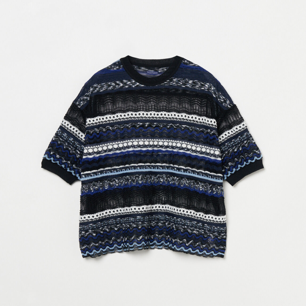  「boussole RANDOM BORDER LACE C/N」|ニット・セーター|ブラック