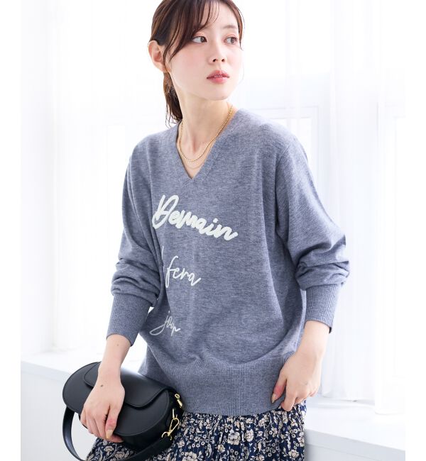  「フレーズロゴ刺繍Vネックニット」|ニット・セーター|