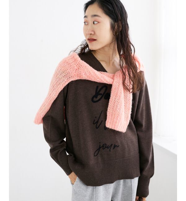  「フレーズロゴ刺繍Vネックニット」|ニット・セーター|