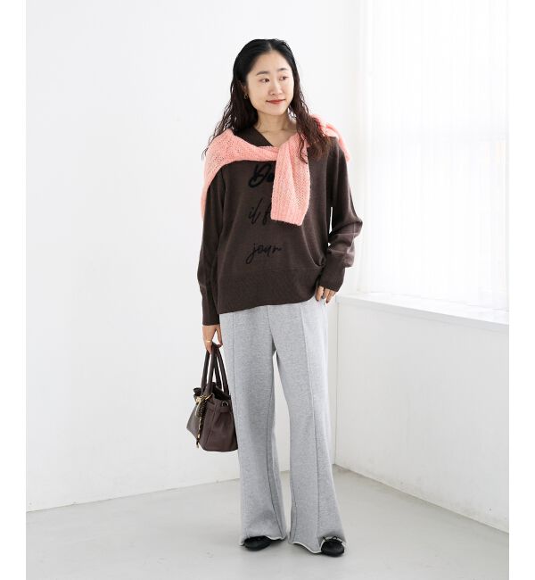  「フレーズロゴ刺繍Vネックニット」|ニット・セーター|