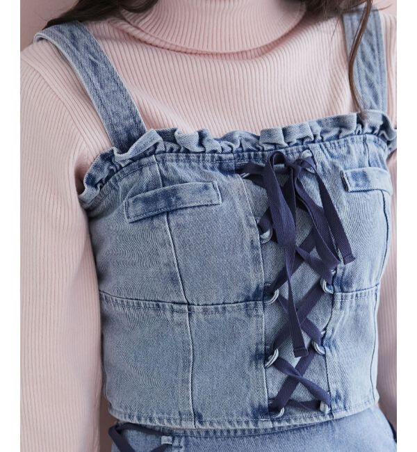 MAJESTICLEGON「フロントレースアップビスチェ」|キャミソール|サックス