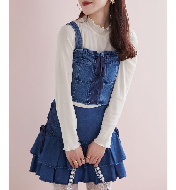 MAJESTICLEGON「フロントレースアップビスチェ」|キャミソール|ブルー