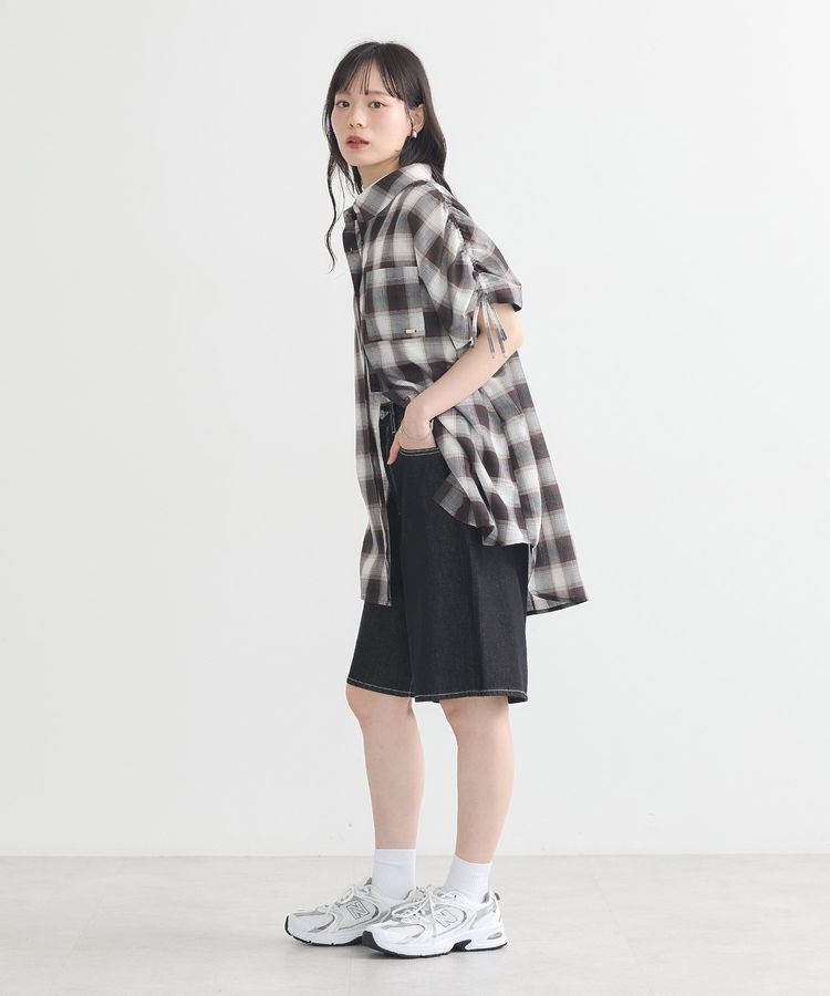 earth music&ecology「2wayショルダードロストリボンチェックシャツ」|シャツ・ブラウス|