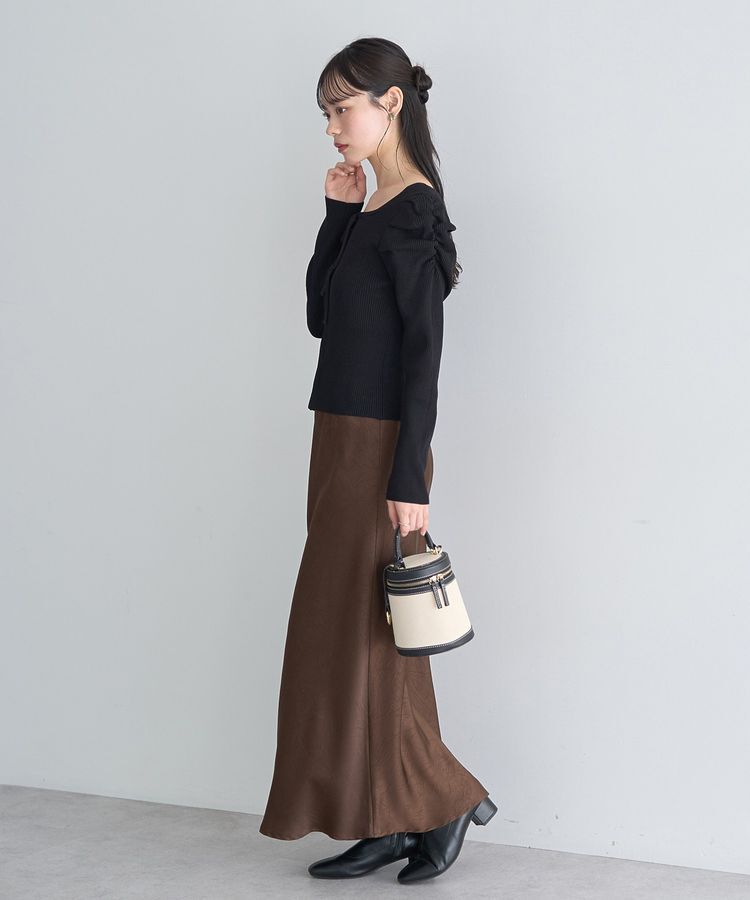 earth music&ecology「レイヤード風ギャザーショルダーリブニット」|ニット・セーター|