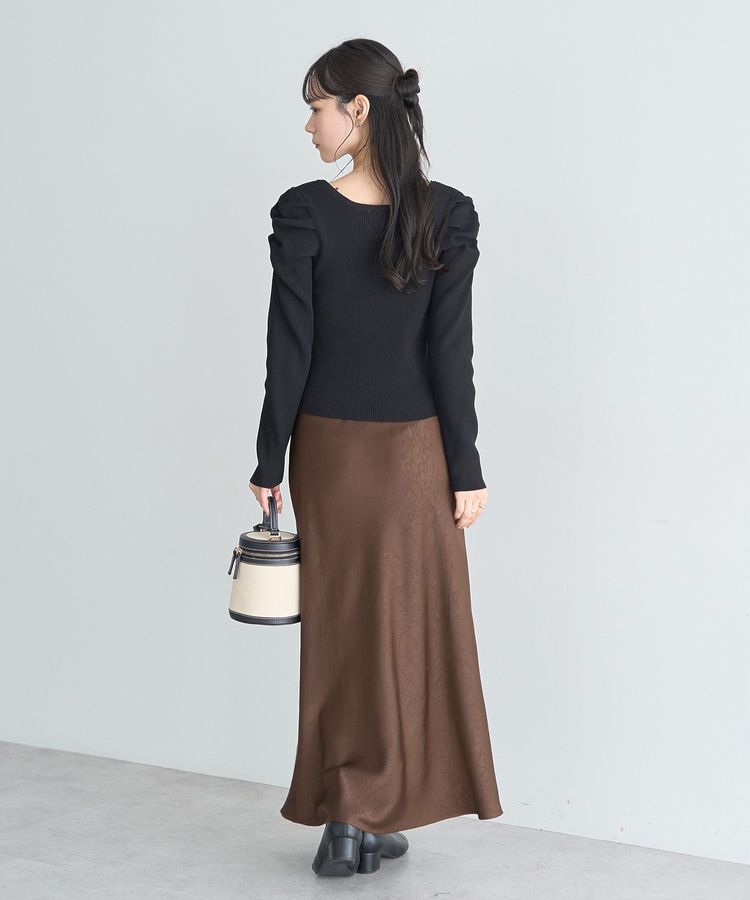 earth music&ecology「レイヤード風ギャザーショルダーリブニット」|ニット・セーター|